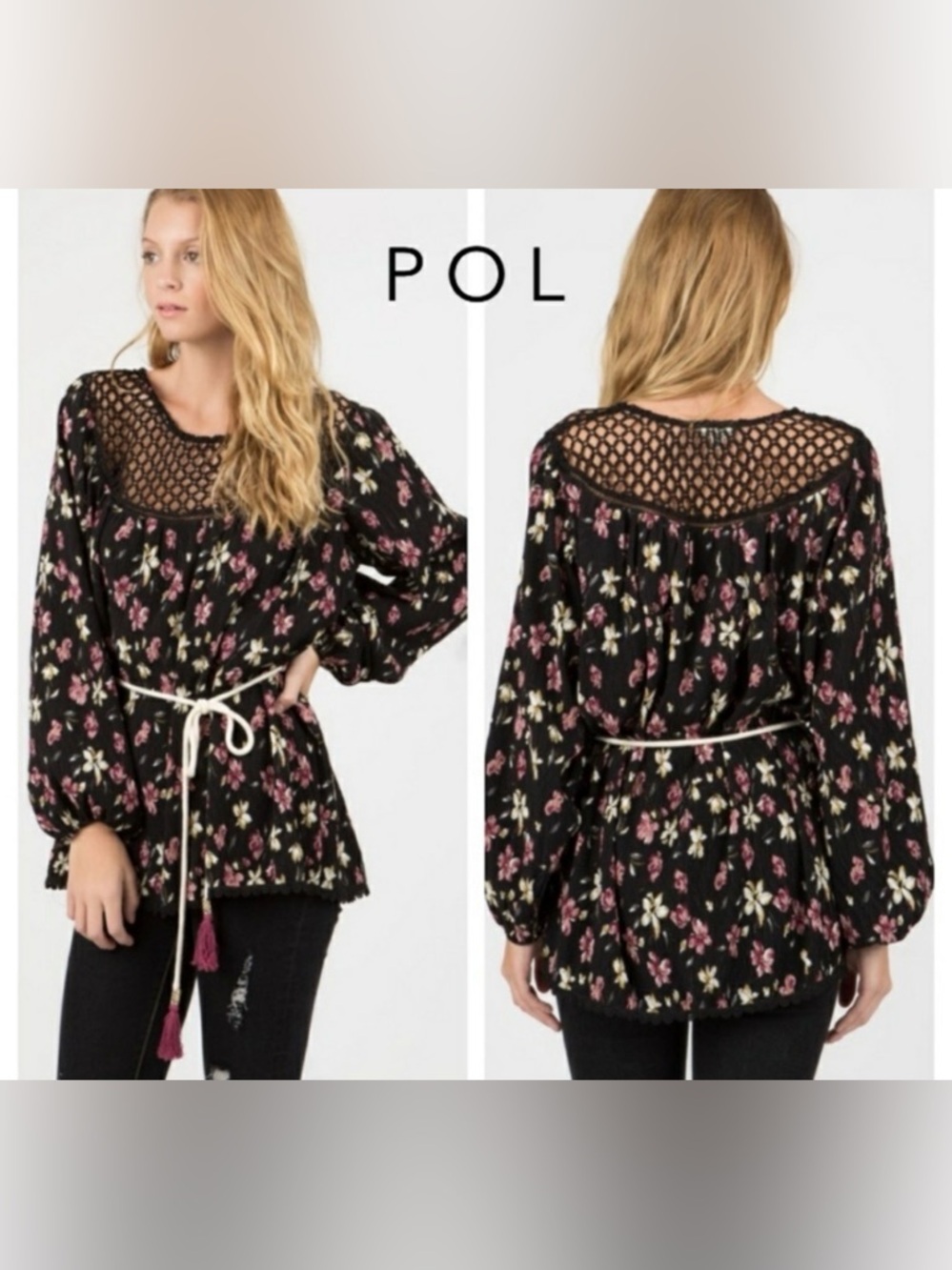 POL black with floral print top